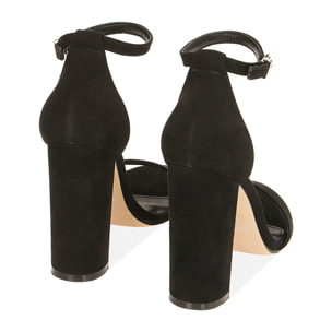 Sandalias negras de microfibra, tacón 10,5 cm.