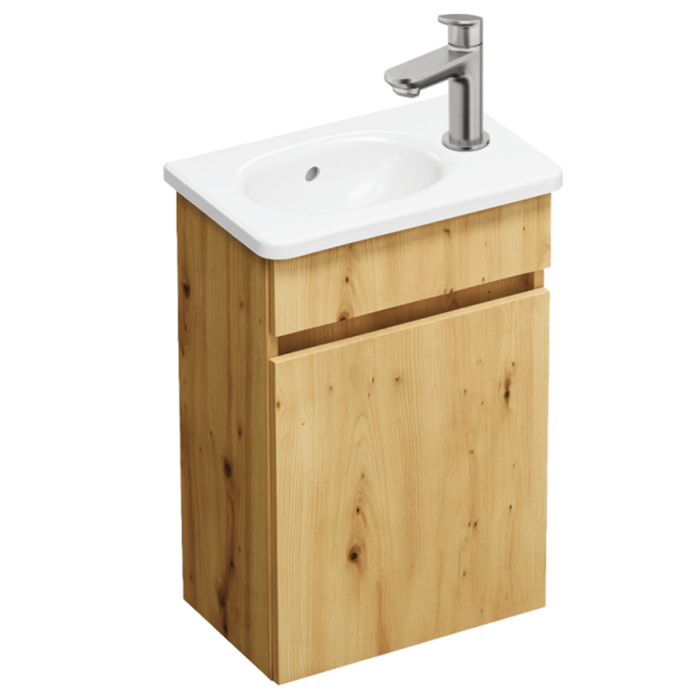 Pack meuble suspendu lave-mains Joline chêne + Robinet lave-mains eau froide Duravit Wave Inox brossé