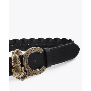 Cintura reversibile in similpelle intrecciata con fibbia con logo animale