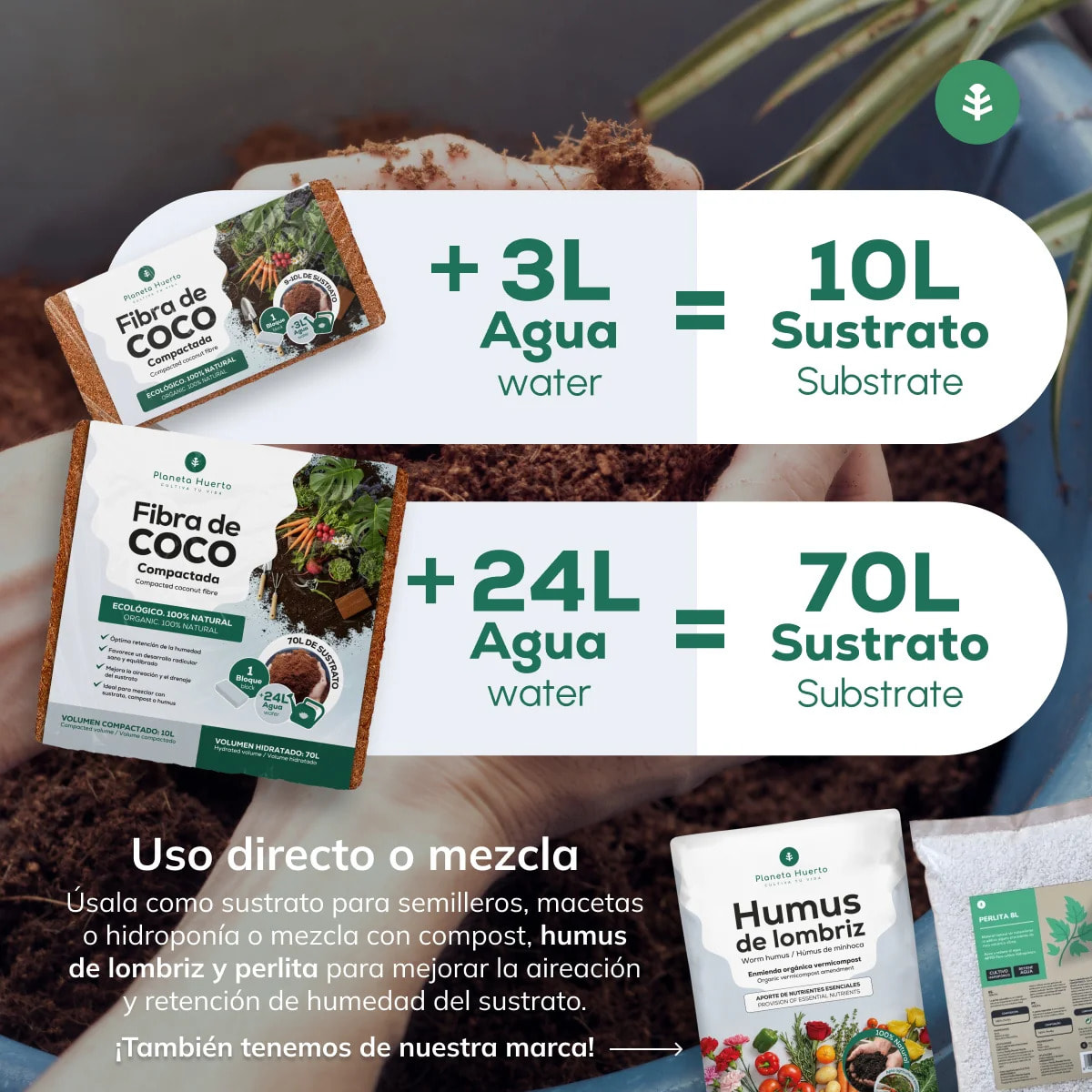 Sustrato Fibra de Coco Planeta Huerto 70 Litros