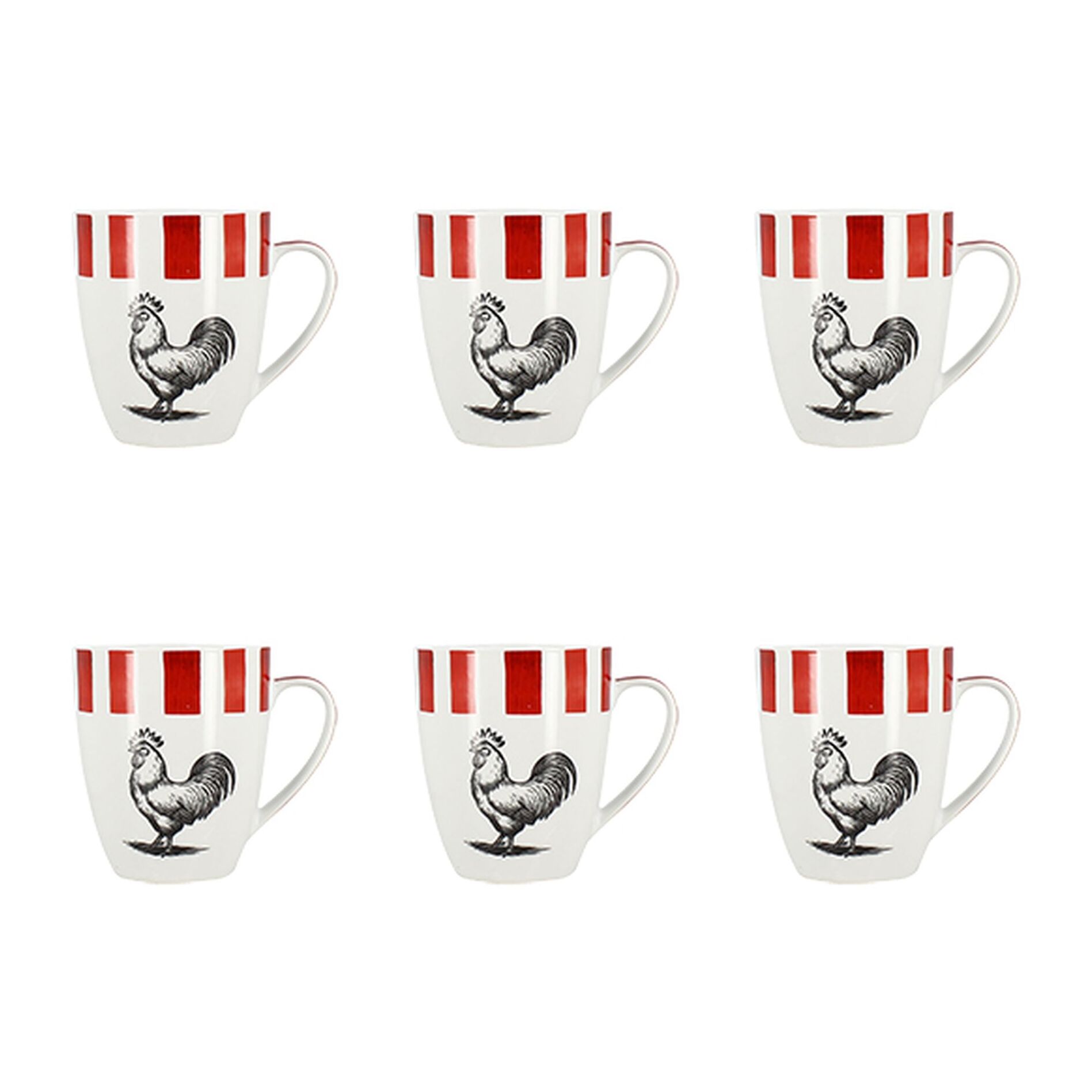 Lot de 6 mugs 35cl en porcelaine rouge et blanc COCORICO