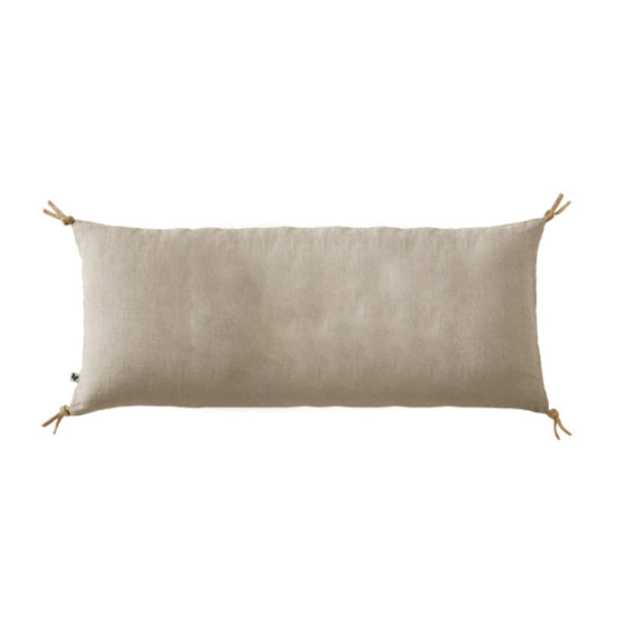 Coussin 55 x 110 cm en lin lavé avec 4 nouettes en jute - SOLINE