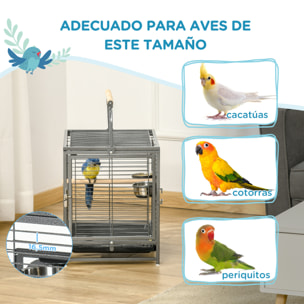 Jaula para Pájaros Portador de Aves Portátil con 2 Perchas de Madera 2 Comederos de Acero Inoxidable y Bandeja Extraíble para Periquitos Canarios 48x38x47,8 cm Negro