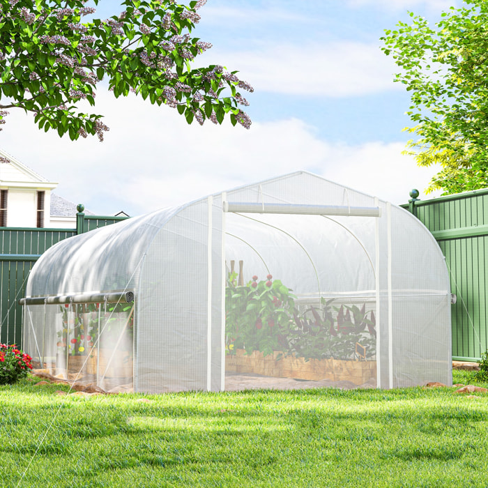 Invernadero de Exterior 6x3x2 m Invernadero de Túnel con 8 Ventanas Cubierta de PE Anti-UV y Puerta Enrollable con Cremallera Paredes Laterales con Malla Blanco