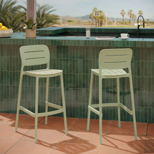 Lot de 2 chaises de bar de jardin 75 cm en plastique vert pastel - Lola