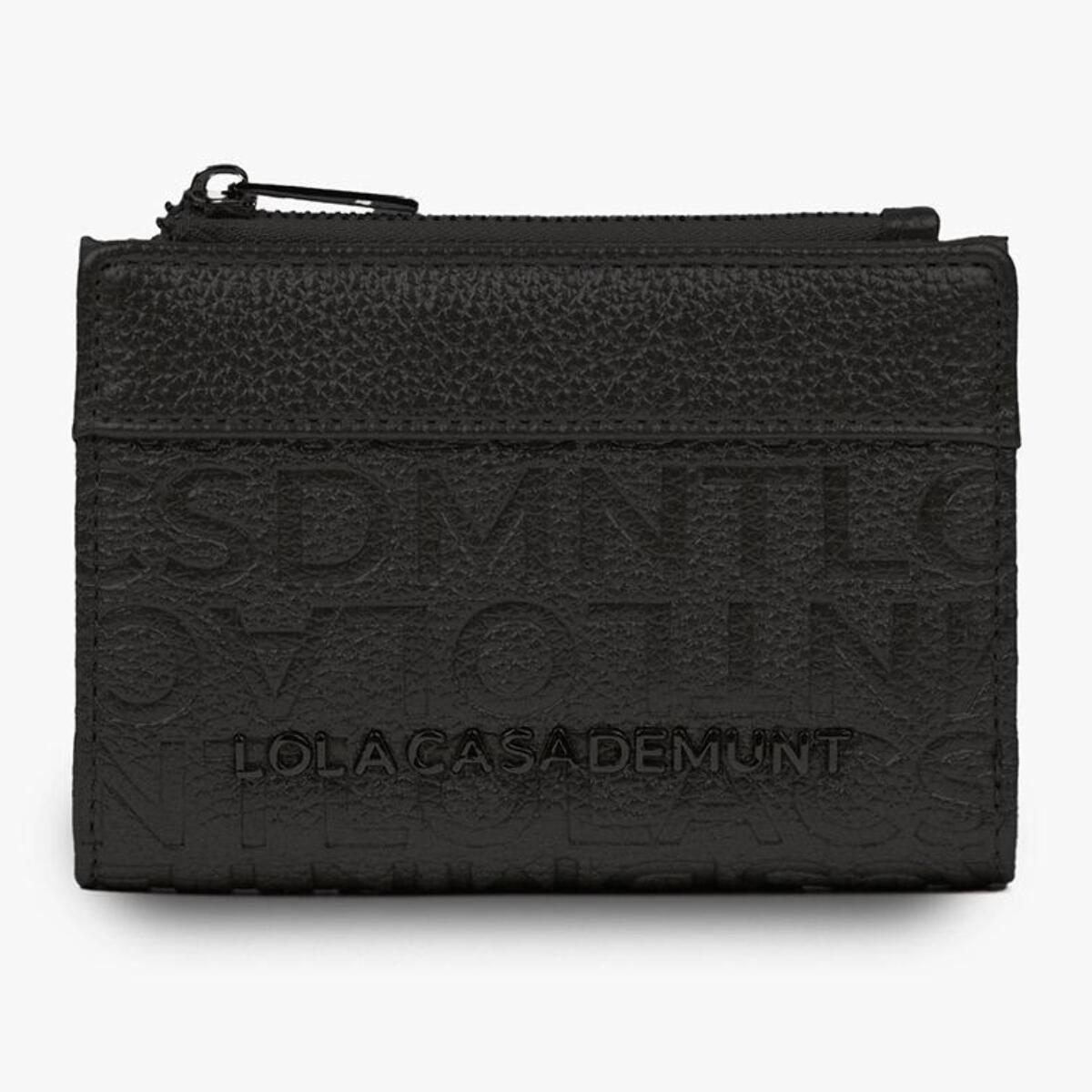 Elegante portamonete effetto pelle nera con monogramma inciso tono su tono