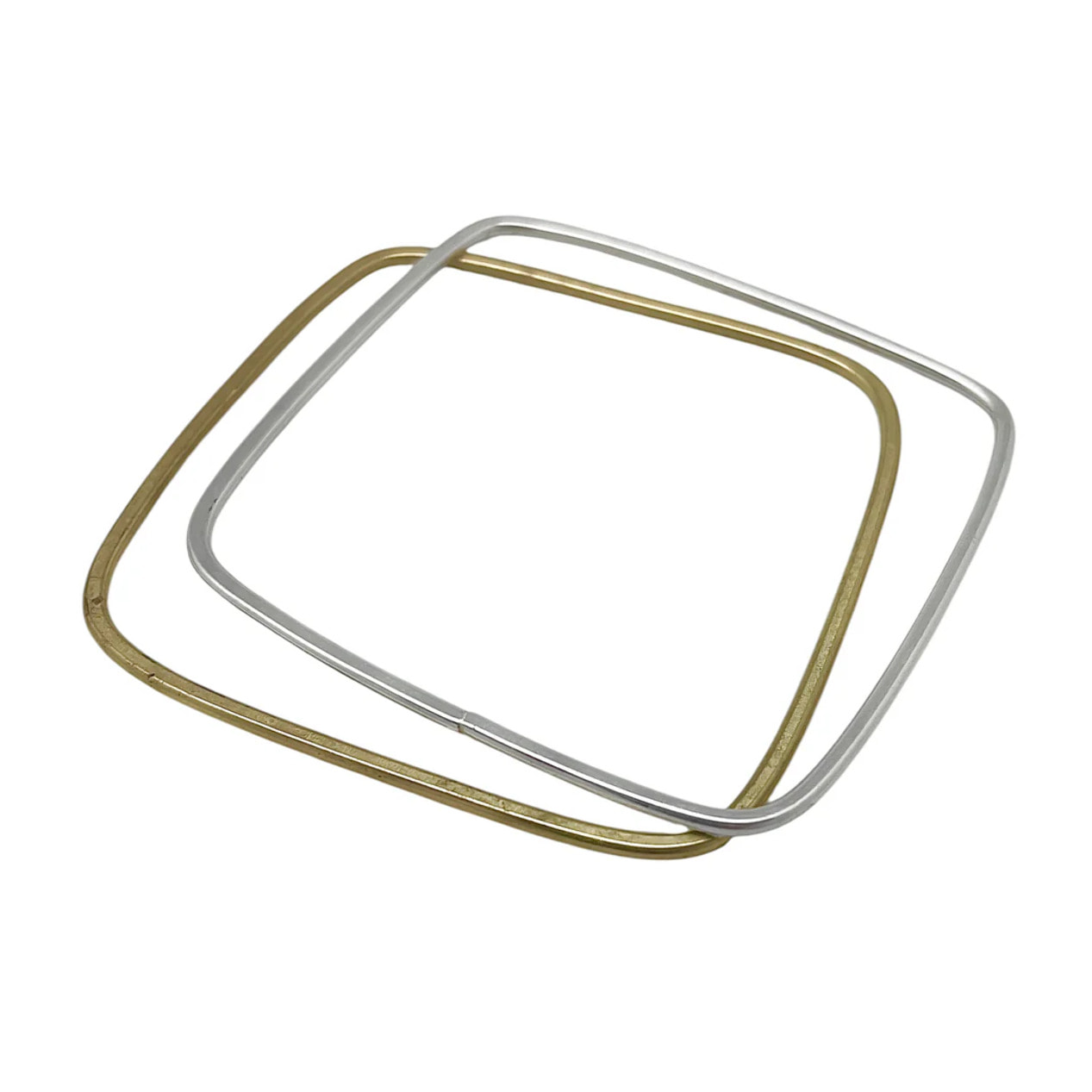 Pulseras tipo Aro Cuadradas pack oro-plata. Latón chapado