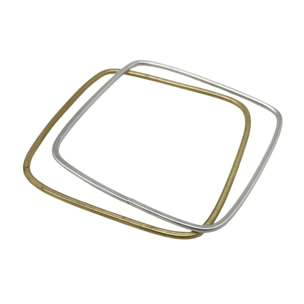 Pulseras tipo Aro Cuadradas pack oro-plata. Latón chapado