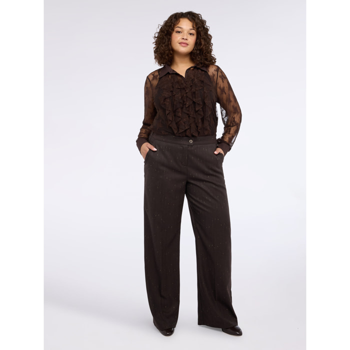 Fiorella Rubino - Camicia in pizzo con rouche sul davanti - Marrone