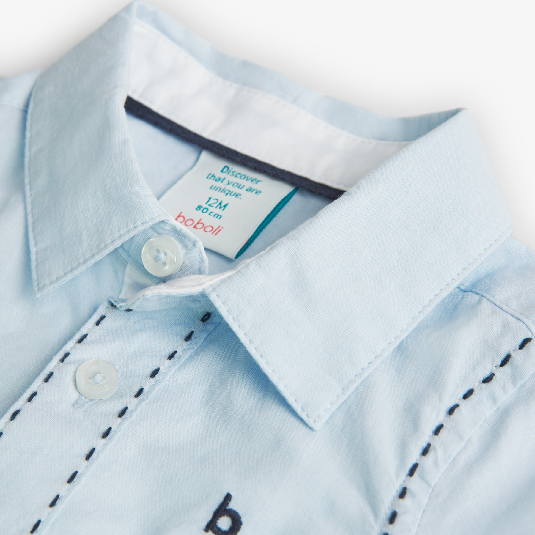 Camisa fil a fil para niño en algodón con cuello camisero