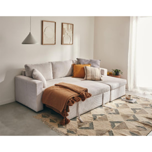 Cyrus - canapé d'angle réversible 4 places - convertible avec coffre - en velours côtelé - Beige