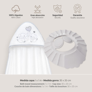 Capa Baño 1X1 Mod Parejita Elefante+Gorro Bco/Gris