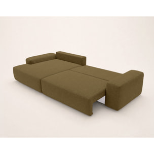 Tama - Canapé d'angle gauche 4 places convertible avec coffre en tissu - Vert