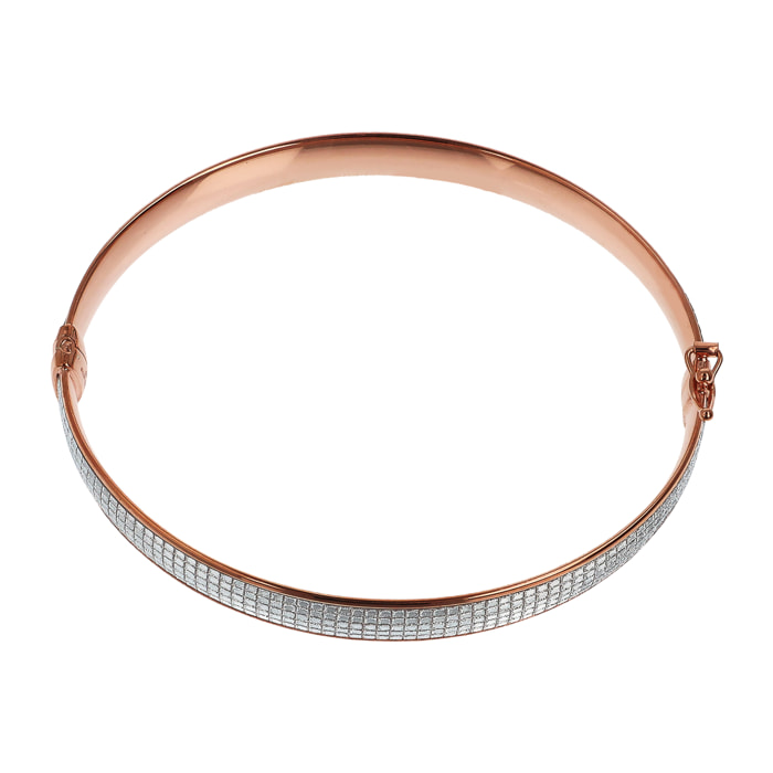 Bracciale Rigido Large in Argento 925 placcato Oro Rosa 18Kt con Pavé in Cubic Zirconia Bianche