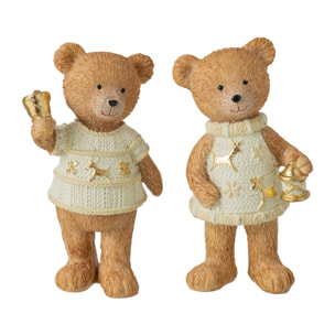 J-Line couple d’ours - polyrésine - camel - small - assortiment de 2