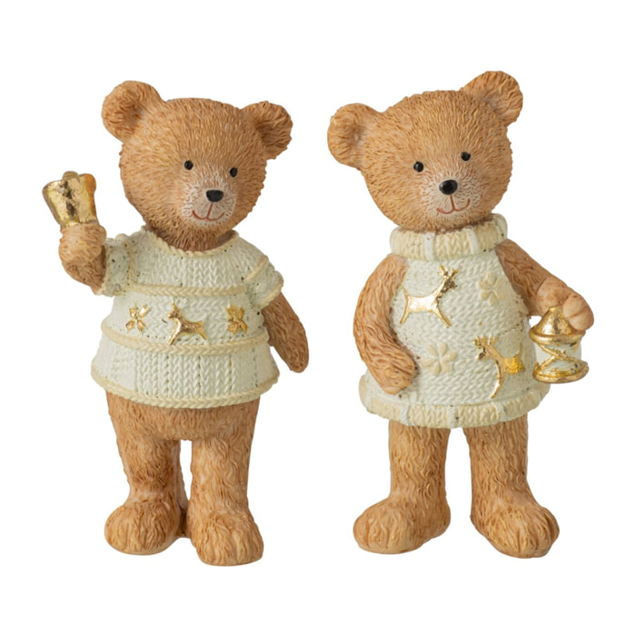 J-Line couple d’ours - polyrésine - camel - small - assortiment de 2