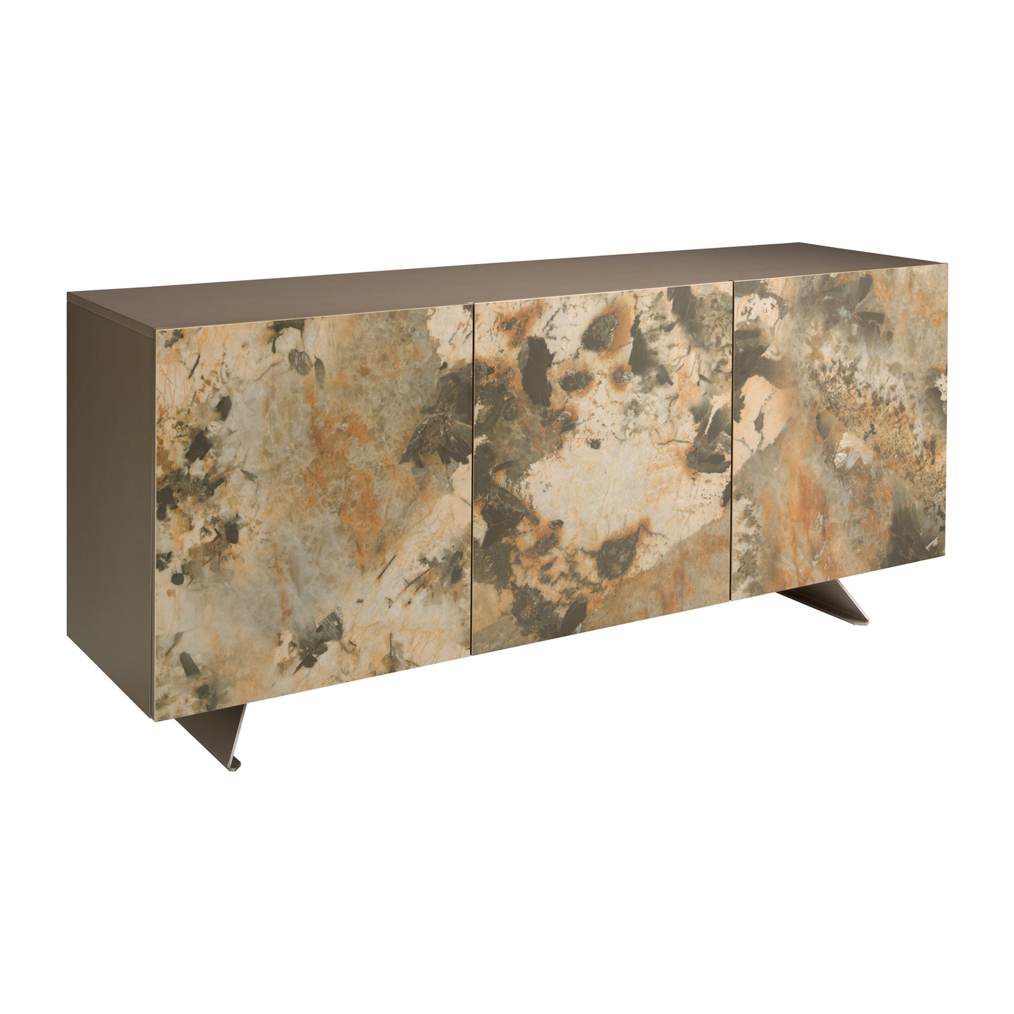 Aparador Angel Cerdá de madera MDF lacada y patas de acero inoxidable en taupé acabado metalizado 180x50x80cm