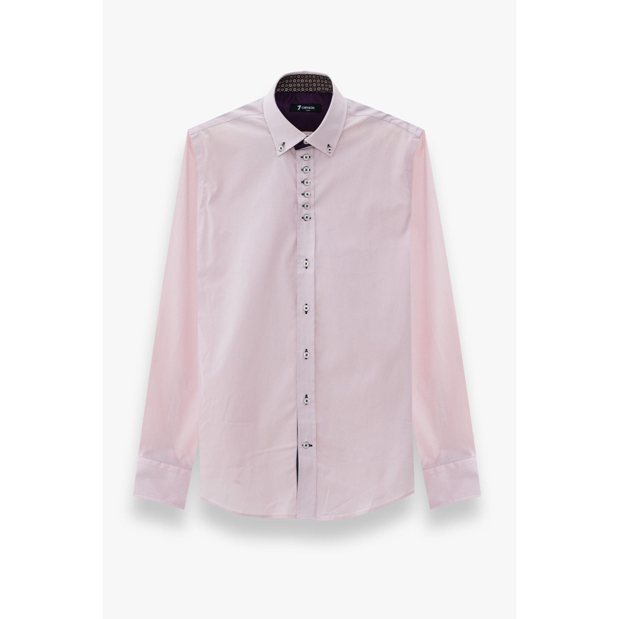 Camicia Uomo 1 Bottoni Button Down Slim Popeline Stretch Unito Rosa