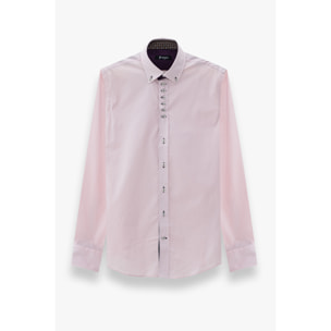 Camicia Uomo 1 Bottoni Button Down Slim Popeline Stretch Unito Rosa