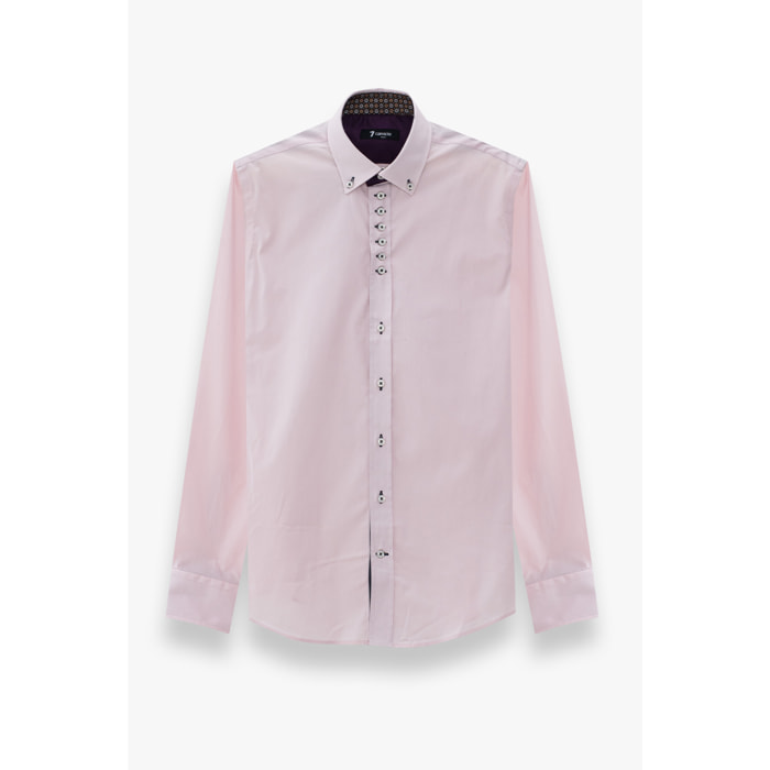 Camicia Uomo 1 Bottoni Button Down Slim Popeline Stretch Unito Rosa