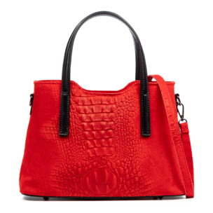 Fiesole bolso tote mujer. Piel auténtica Gamuza grabado cocodrilo.