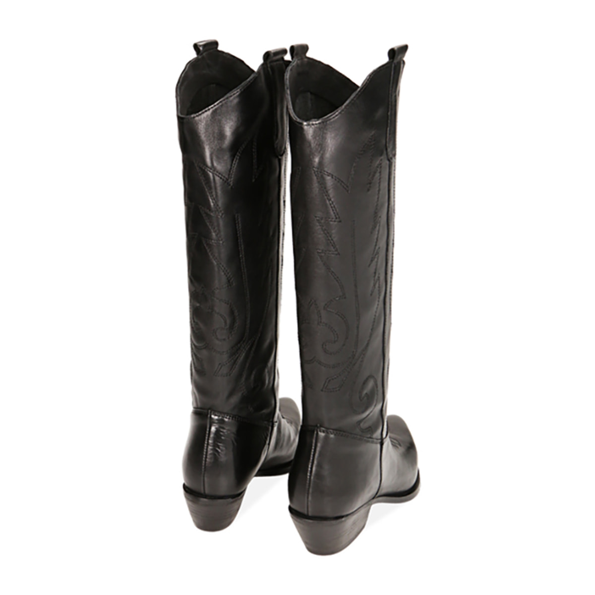 Botas de piel tejana negras, tacón de 5,5 cm