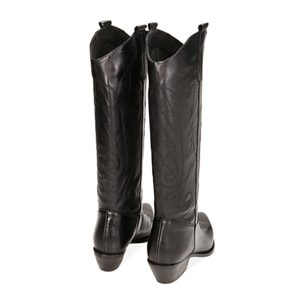 Botas de piel tejana negras, tacón de 5,5 cm