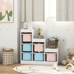 Rangement enfant - combinaison structure + bacs - coffre à jouet dim. 96L x 38l x 90H cm - blanc bleu rose pâle