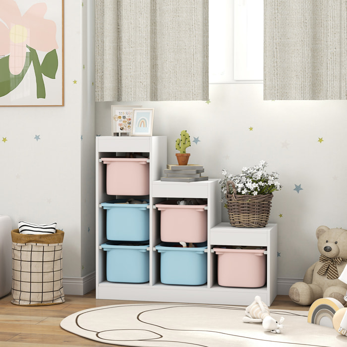 Rangement enfant - combinaison structure + bacs - coffre à jouet dim. 96L x 38l x 90H cm - blanc bleu rose pâle