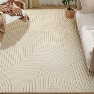 Alfombra Salón 160x120 cm Alfombra Pelo Corto Estilo Moderno Base Antideslizante Tejida a Máquina Tapete para Sala de Estar Dormitorio Comedor Crema
