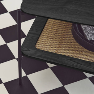 Table basse carrée décor bois et cannage double plateau MANADO