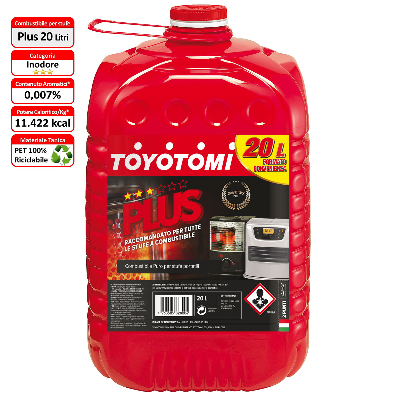 Toyotomi Plus tanica da 20 Lt - Combustibile inodore per stufe Zibro