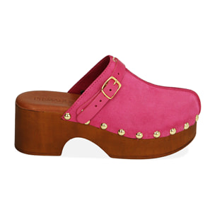 Clogs fucsia in camoscio, tacco 6 cm