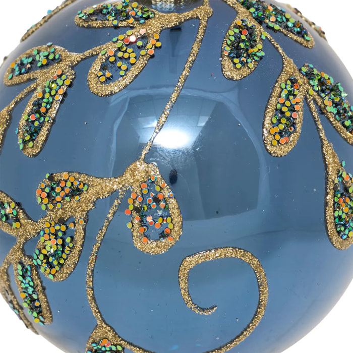 Boule verre branches D.8cm bleu