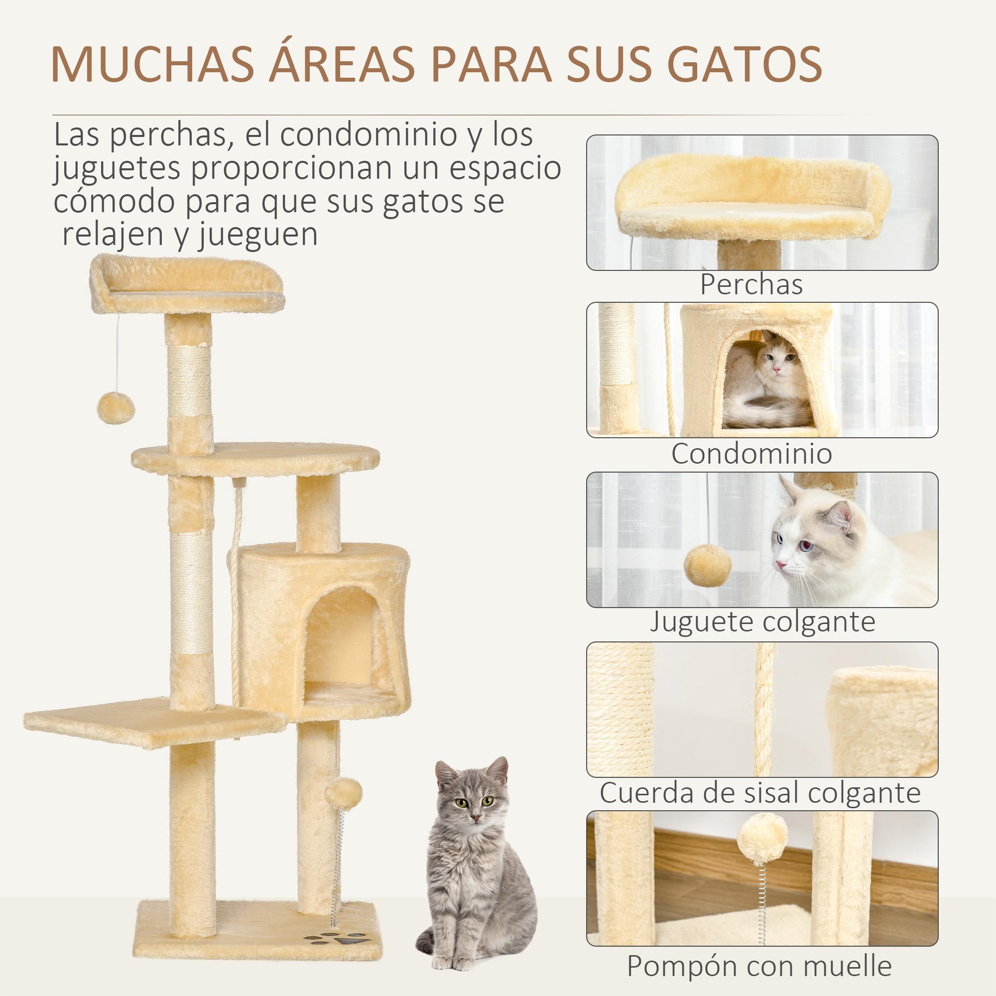 Árbol para Gatos de Madera Felpa y Sisal 40x40x114cm Beige