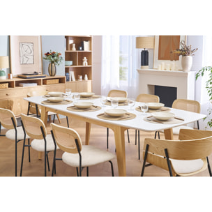 Table extensible rallonges intégrées rectangulaire finition bois blanc et hévéa massif L180-230 cm FIFTIES