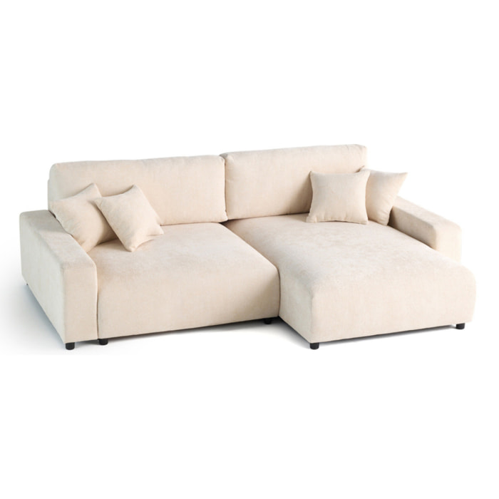 Pivoine - canapé d'angle réversible - 4 places - convertible avec coffre - en velours texturé - Beige
