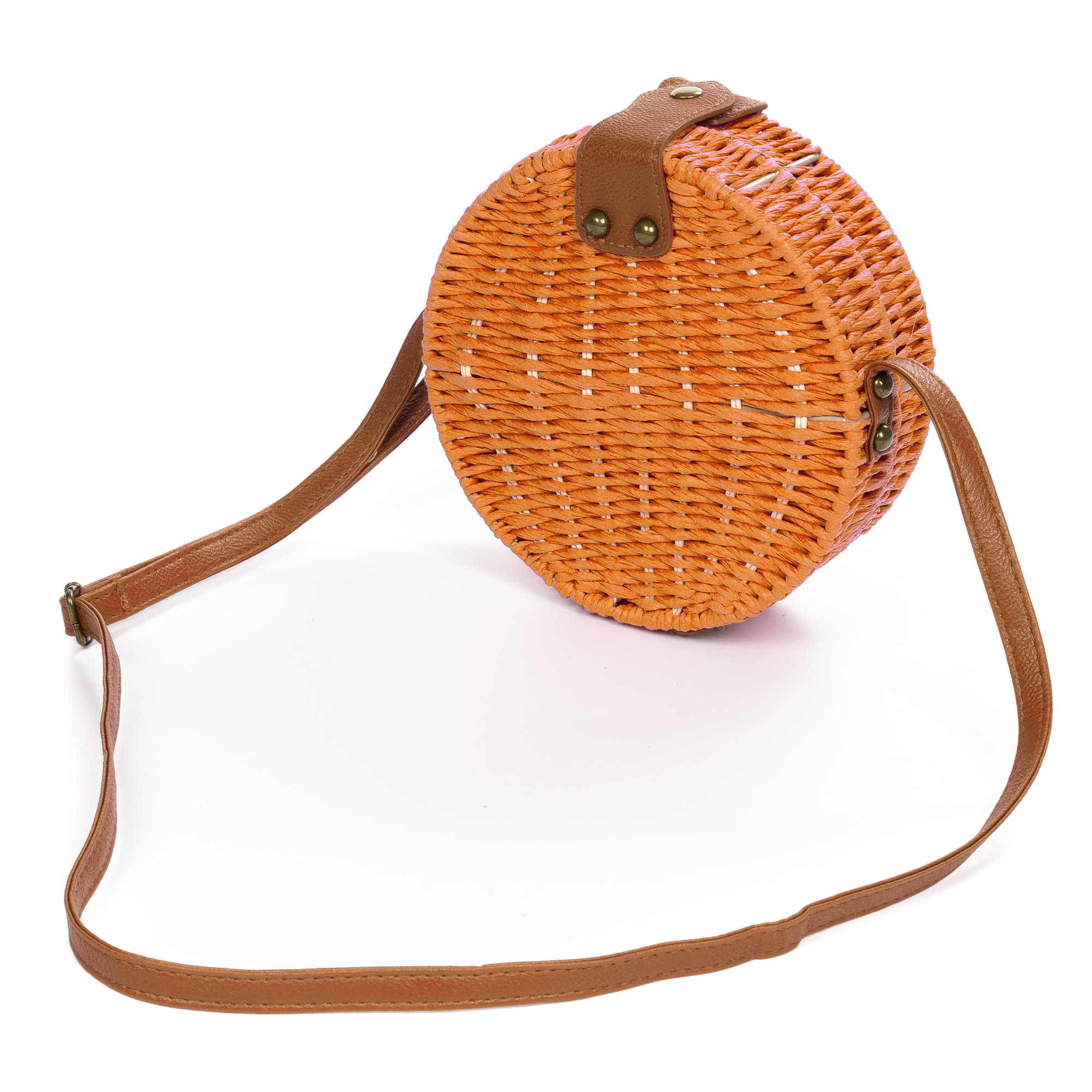 IRIA QUINTANA Borsa a tracolla da donna Cuneo. Tessuto Paglia Pelle Sintetica PU 18x4x18 Cm. Arancia