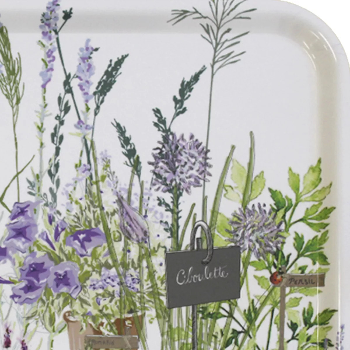 Plateau bois imprimé vert violet Jardin aromatique provence