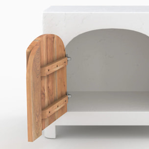 Table de chevet en béton blanc cassé et bois d'acacia - Fira