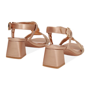 Sandalia de tacón para mujer rosa-dorado en tejido