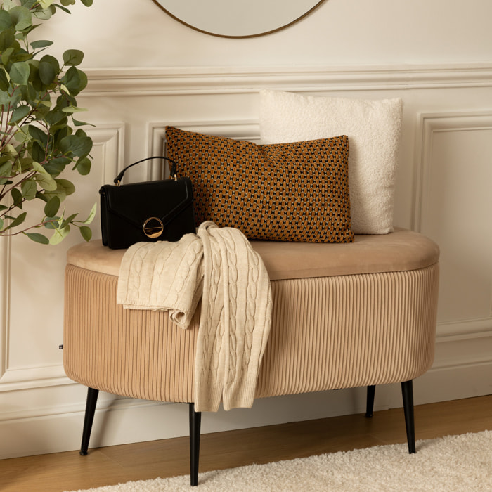 Banc coffre velours Solaro beige 100x40cm