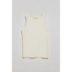 Top Tamika ecrù a coste con particolare di bottone madreperla Polo Club