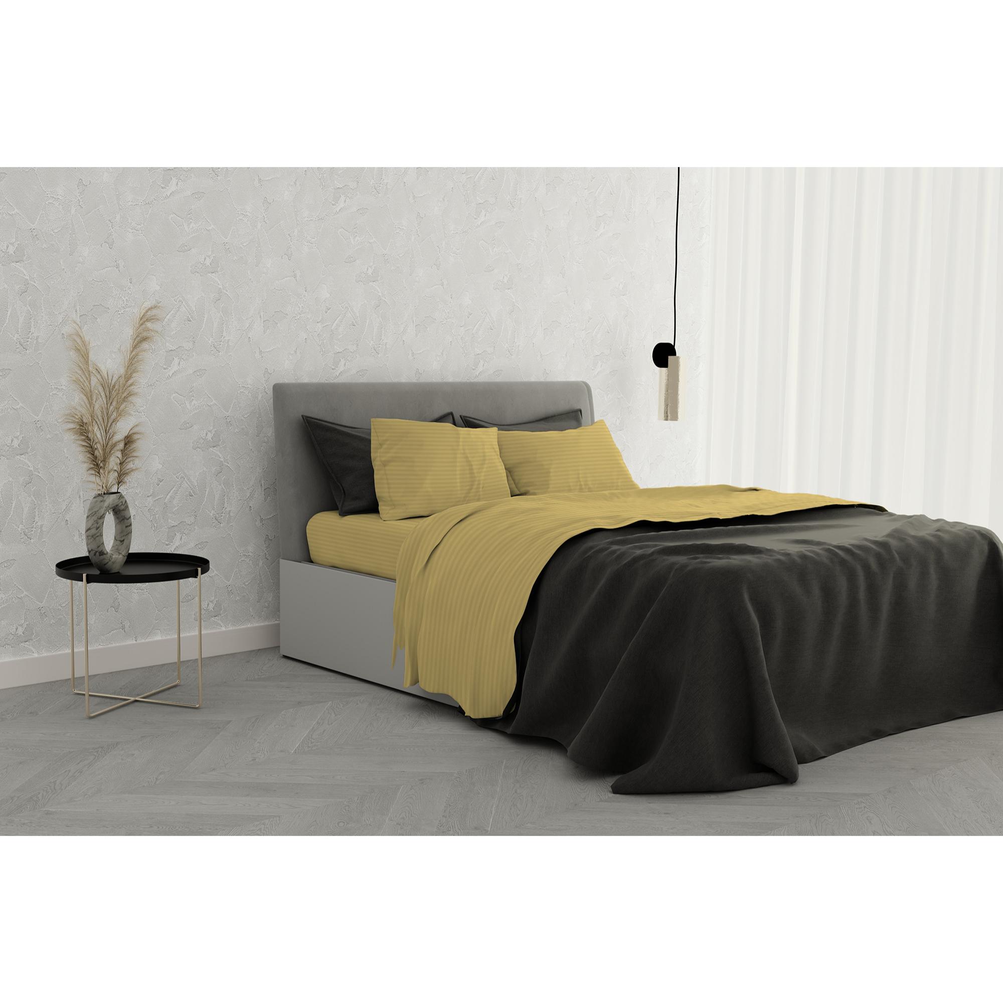 COMPLETO LETTO SATIN STRIPES RASO DI POLIESTERE MADE IN ITALY - MATRIMONIALE GIALLO