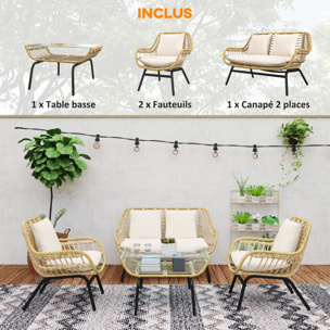 Salon de jardin 4 places – Style exotique – Coussins inclus