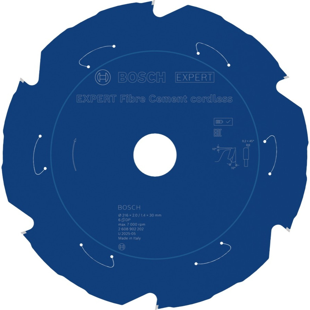 Lame de scie circulaire expert fibre cement cordless 216x30x2,0mm / 6D - BOSCH - 2608902202