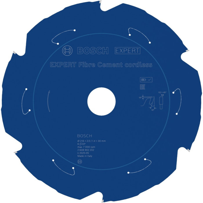Lame de scie circulaire expert fibre cement cordless 216x30x2,0mm / 6D - BOSCH - 2608902202
