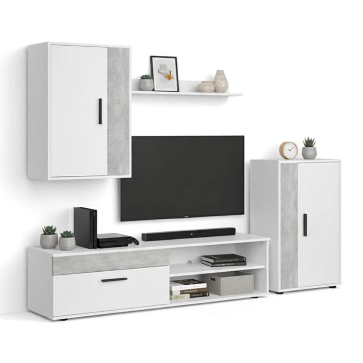 Mueble de salón modular Lunet en blanco artik microcemento 190 cm Blanco Artik (Blanco Mate) - Microcemento