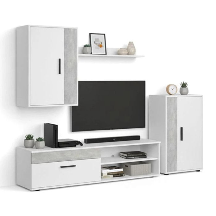 Mueble de salón modular Lunet en blanco artik microcemento 190 cm Blanco Artik (Blanco Mate) - Microcemento