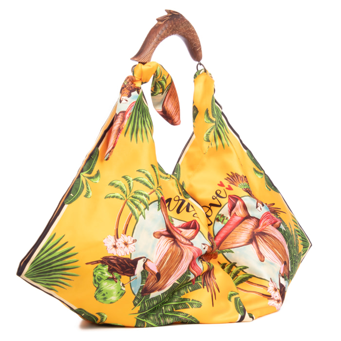 Berchidda Bolso de hombro Mujer. Fabricado en tejido suave, tintes naturales con asa de madera.